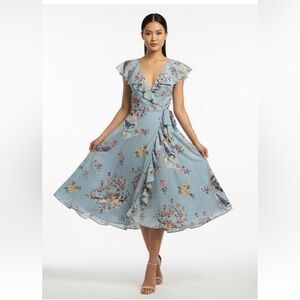 Anthropology Maeve postcard and bird faux wrap dress size 0